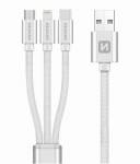 DATOVÝ KABEL SWISSTEN TEXTILE 3in1 MFi 1,2 M STŘÍBRNÝ (Lightning, USB-C, Micro USB)