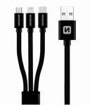 DATOVÝ KABEL SWISSTEN TEXTILE 3in1 MFi 1,2 M ČERNÝ (Lightning, USB-C, Micro USB)